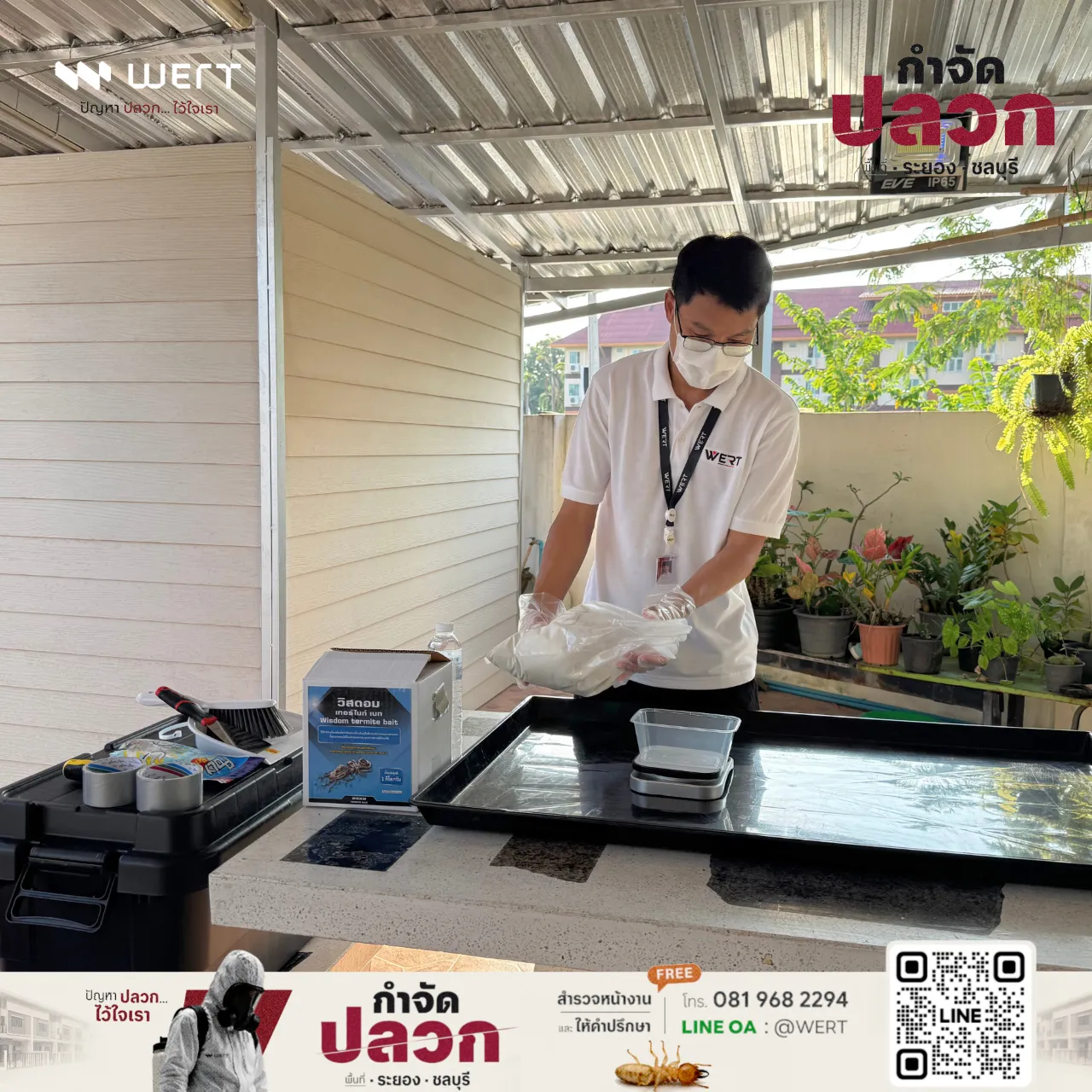 ผสมเหยื่อกำจัดปลวกเพื่อใส่ในสถานี